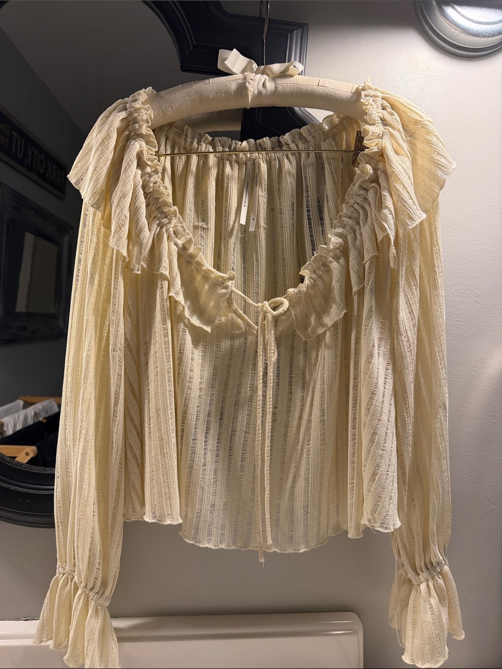 Anthropologie Cream Ruffle-Trim Peasant Blouse